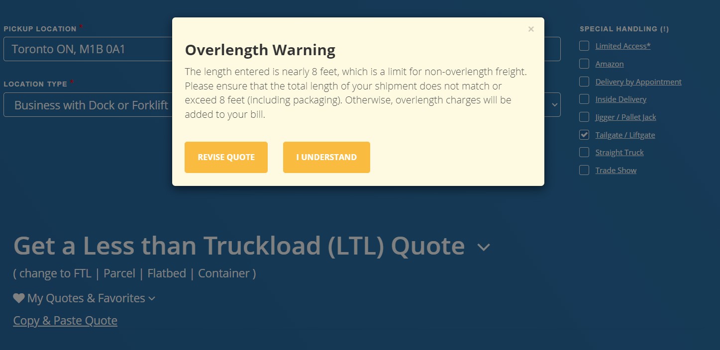 Overlength warning popup