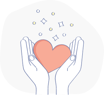 Hands holding a heart illustration