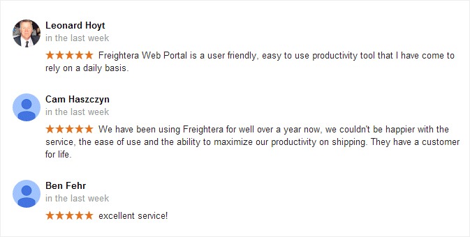 Google reviews Freightera November 2015