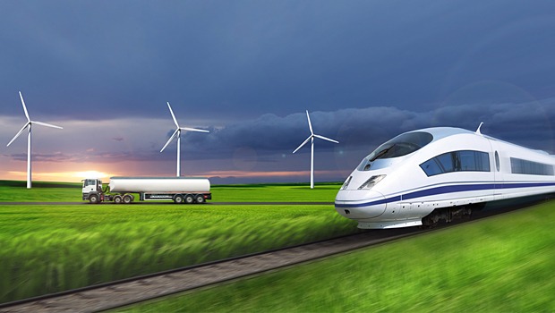 Future electric rail photo, truck, wind turbines