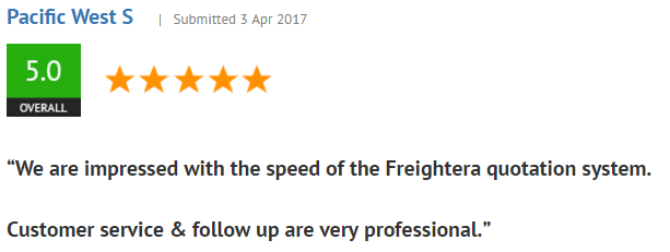 5-star review on Shopper Approved Freightera