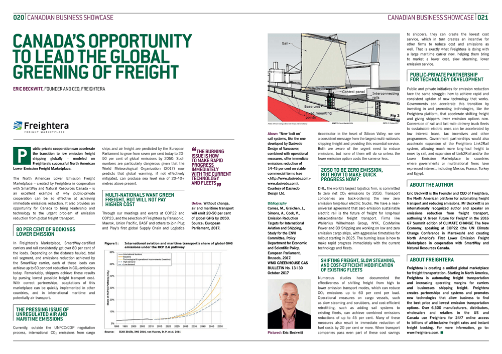 Canada's Opportunity to Lead the Global Greeening of Freight - Freightera CCTNE G7 2018 thought leadership article, by Eric Beckwitt, CEO