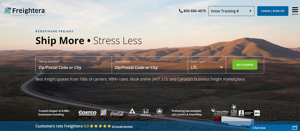 Freightera freight marketplace homepage screenshot