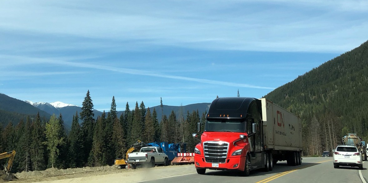 CN intermodal truck on the road in BC, Canada
