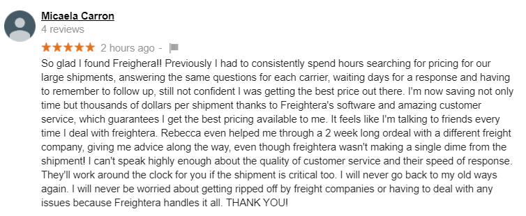 Freightera customer review - October 2019
