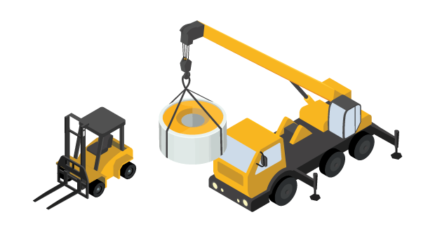 Loading and unloading freight with forklift or crane