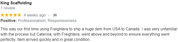 Freightera customer review October