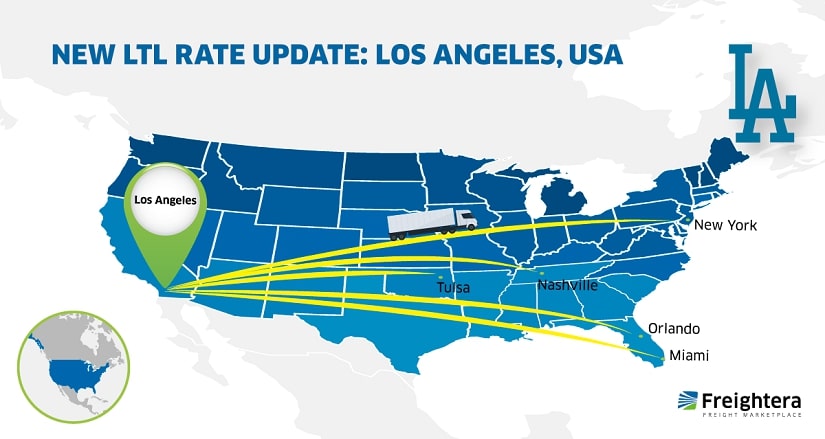 LTL Freight Rate Update Los Angeles California USA Map
