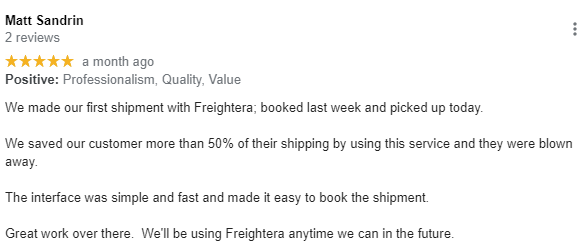 Matt S customer review Freightera