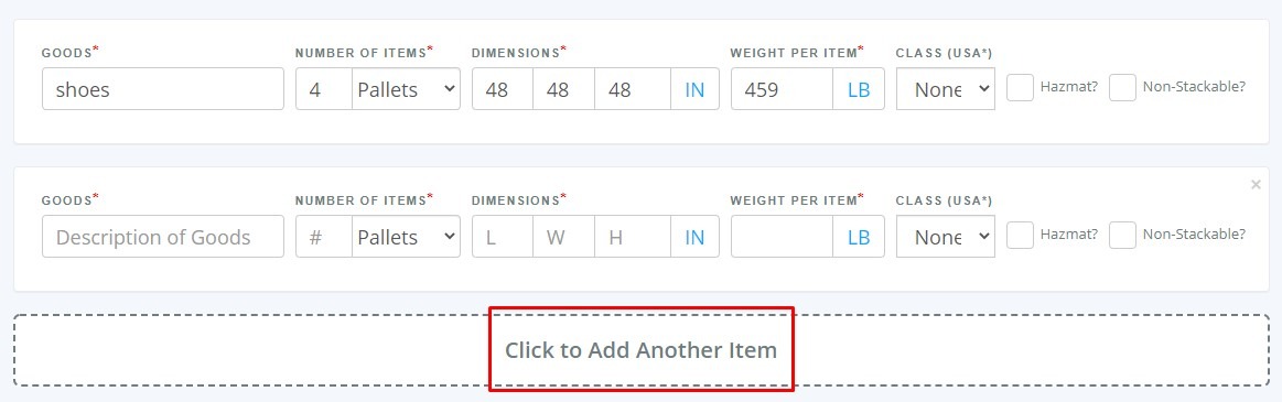 Add loads option on Freightera quoting page