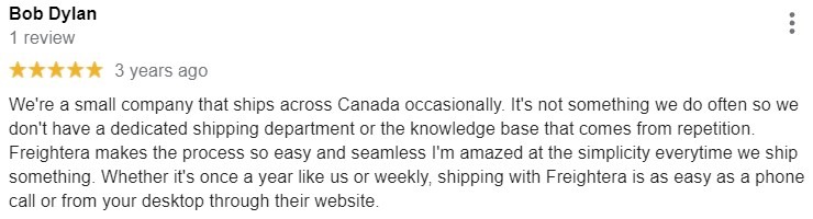Five Star Google Review of Freightera