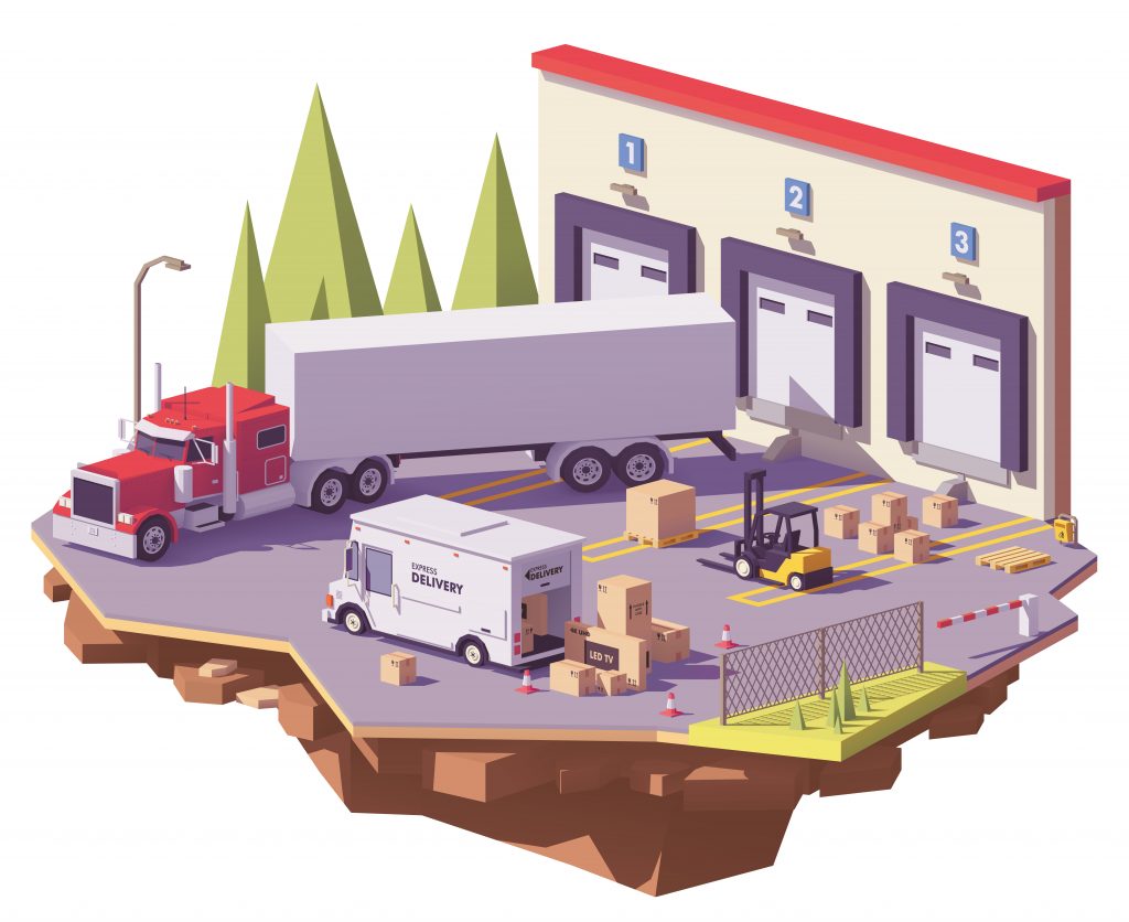 Illustration showing freight loading and unloading