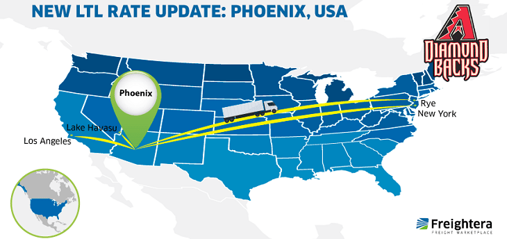 USA map with maior cities Phoenix AZ