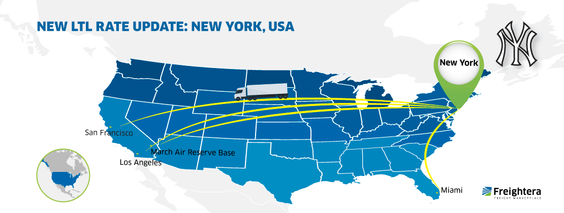 The USA map with major cities - New York