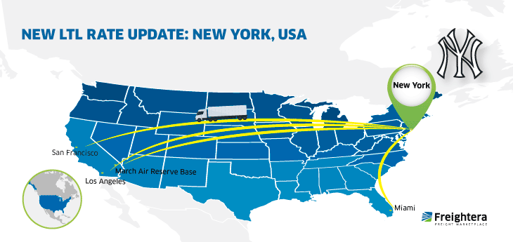 The USA map with major cities - New York