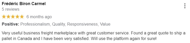 Five Star Google Review of Freightera