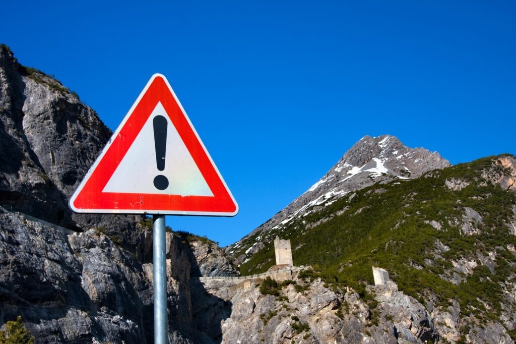 Warning sign on a mountain road