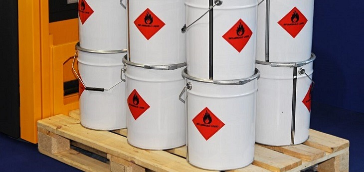 Containers of hazardous materials on a pallet