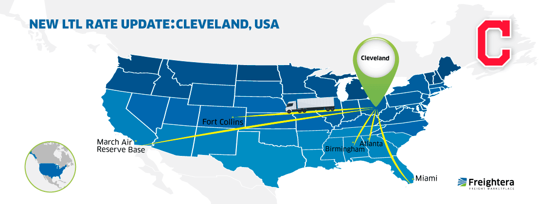 USA map with major cities Cleveland Ohio L