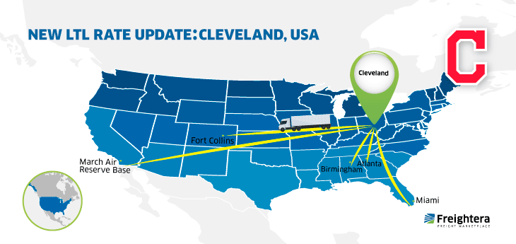 USA map with major cities Cleveland Ohio S