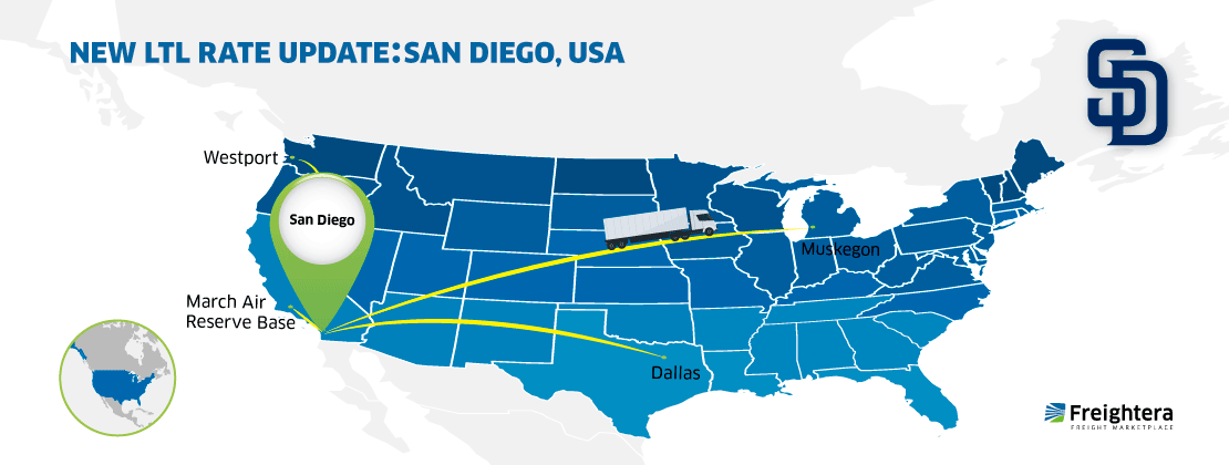 USA map with major cities San Diego