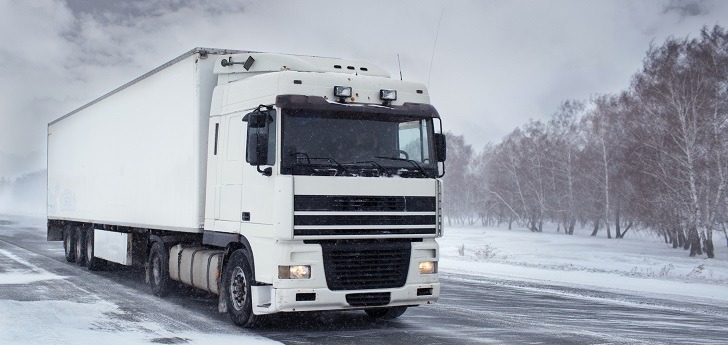 Freight truck on snowy road