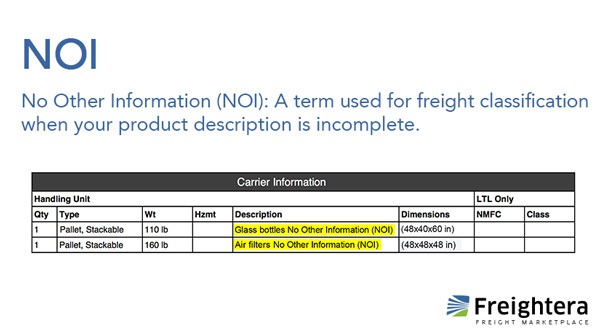 Definition of no other information in terms of freight shipping