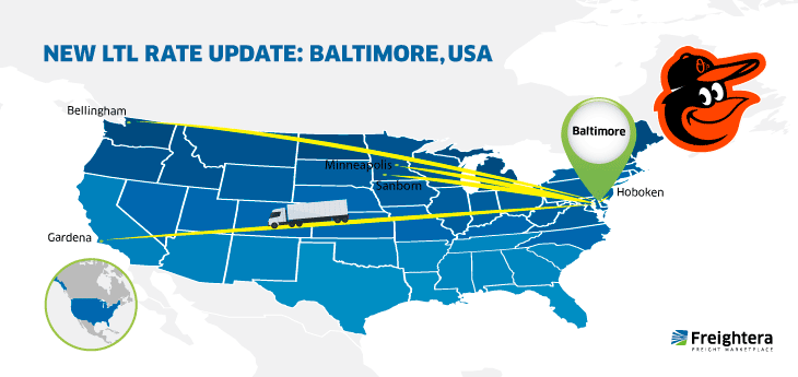 USA map with cities Baltimore MD - S