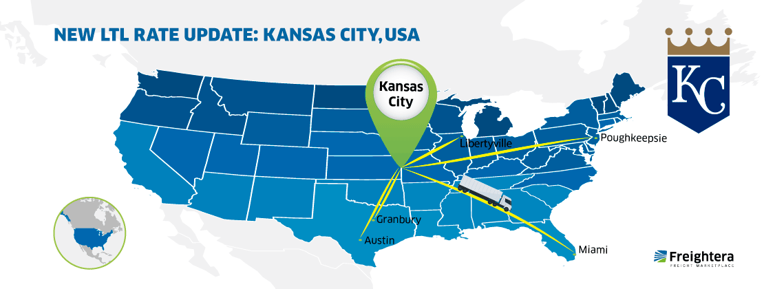 Map of the USA with cities - Kansas City