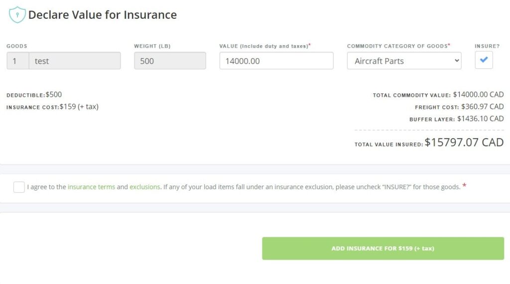A screenshot showing the 'add insurance' button