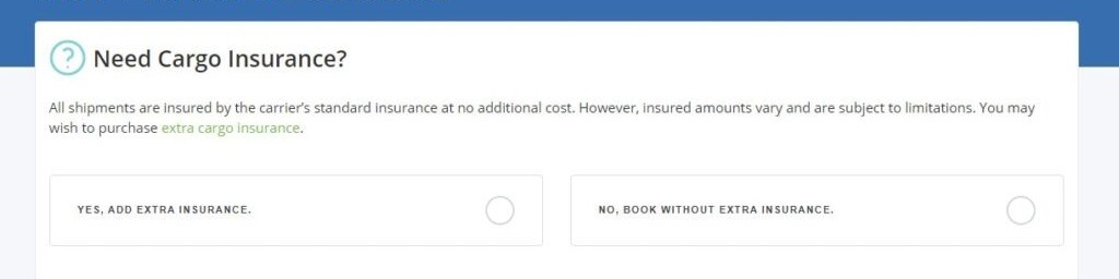 Cargo insurance screenshot on Freightera's website