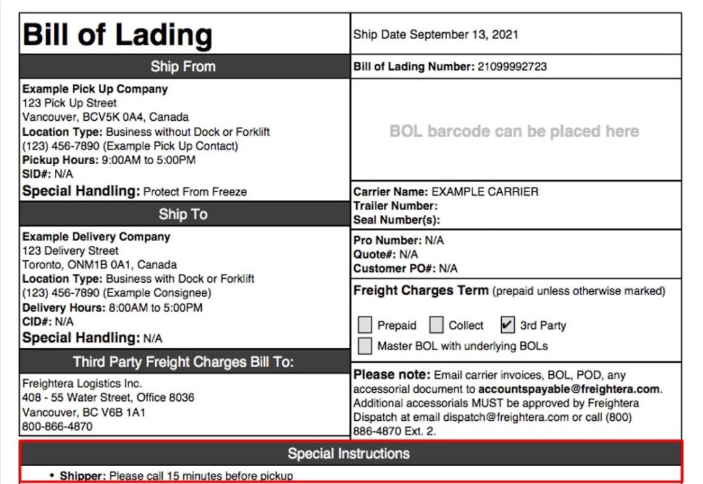 Create a Bill of Lading