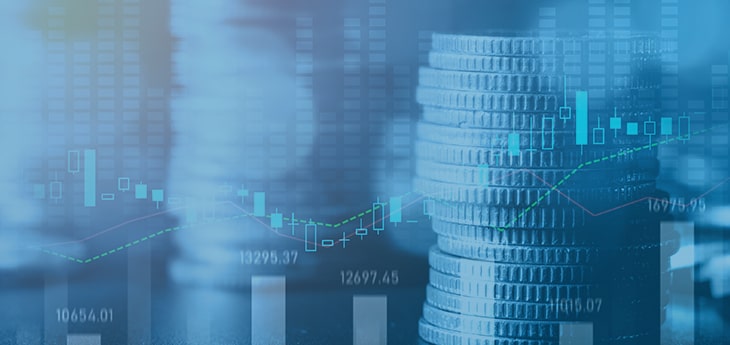 Stacks of coins behind a graph