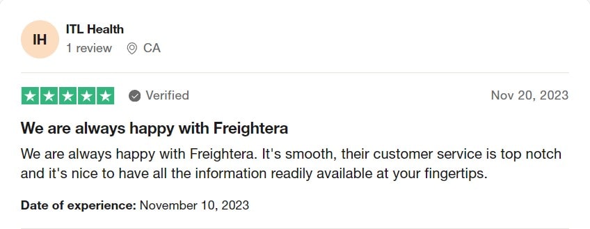 Trustpilot Freightera Review by ITL Health