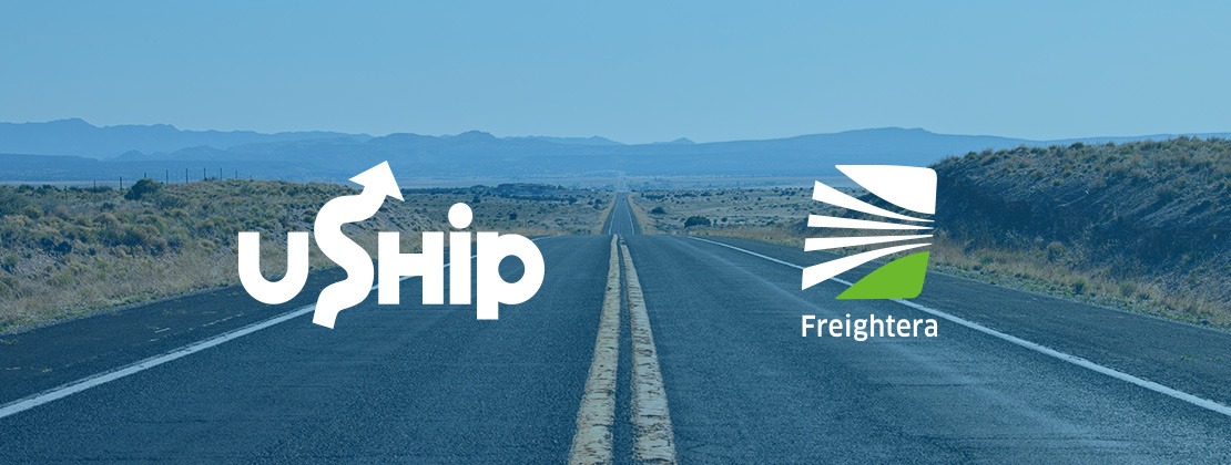 A road with Freightera's and Uship's logos in either lane.