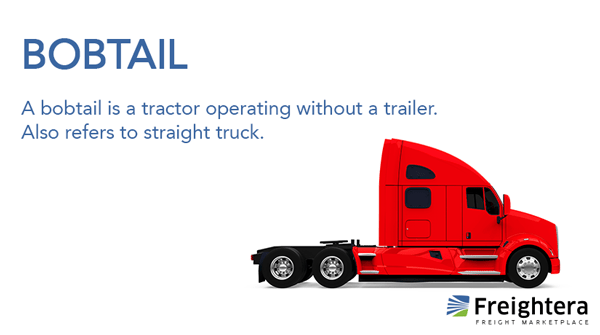 The definition of "bobtail" in freight shipping with an illustration of a tractor trailer