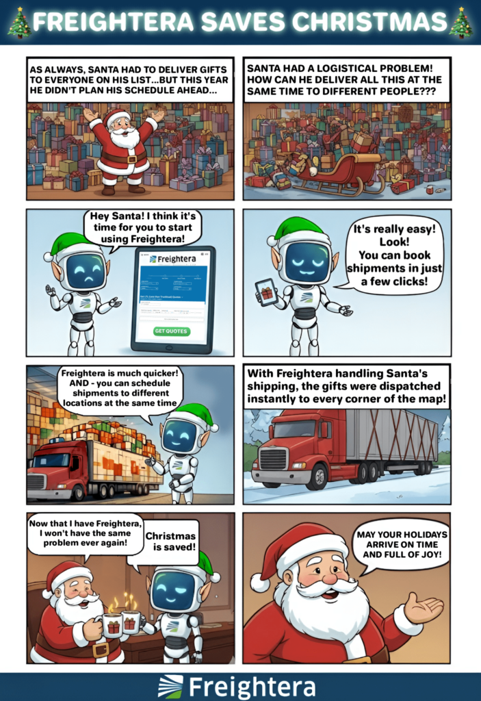 A comic of Santa struggling with his logistics needs.