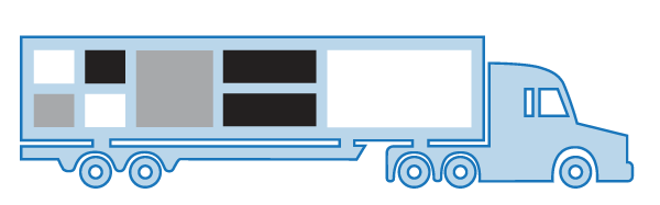 A Freightera illustration of a truck shipping less than truckload (LTL) freight, showing cargo inside.