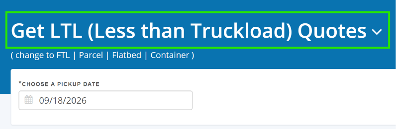 Different truck types on the Freightera quoting page
