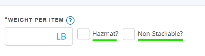 Hazmat and Non-stackable checkboxes on the Freightera quoting page