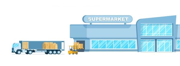 A Freightera illustration depicting a truck delivering to a supermarket