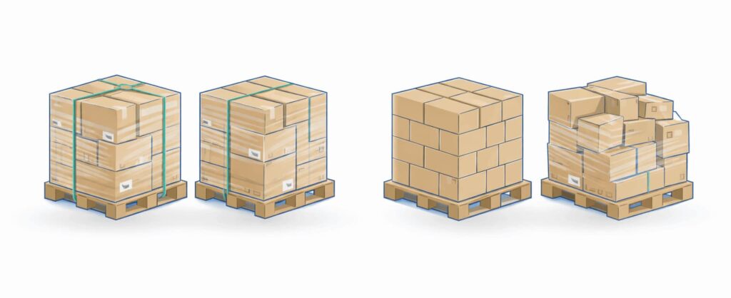 A Freightera illustration depicting differences between how pallets are packaged