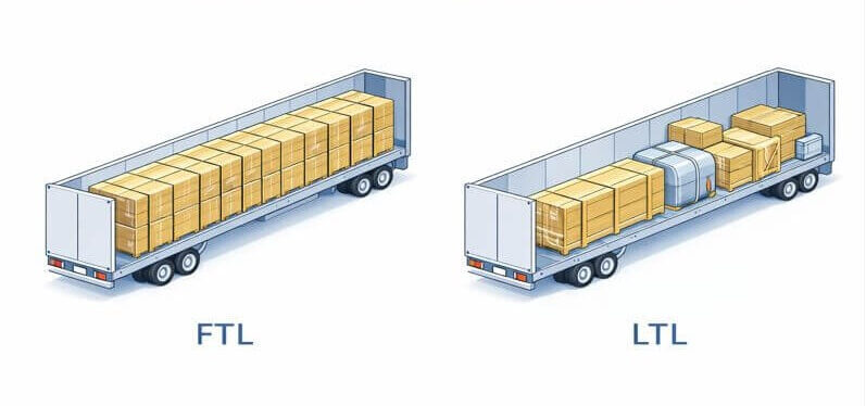 A Freightera illustration of a full truck of cargo, FTL and LTL