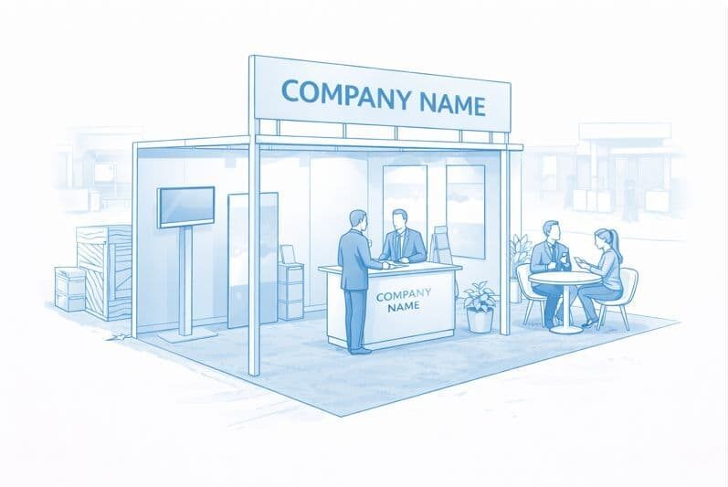 A Freightera illustration of a trade show booth