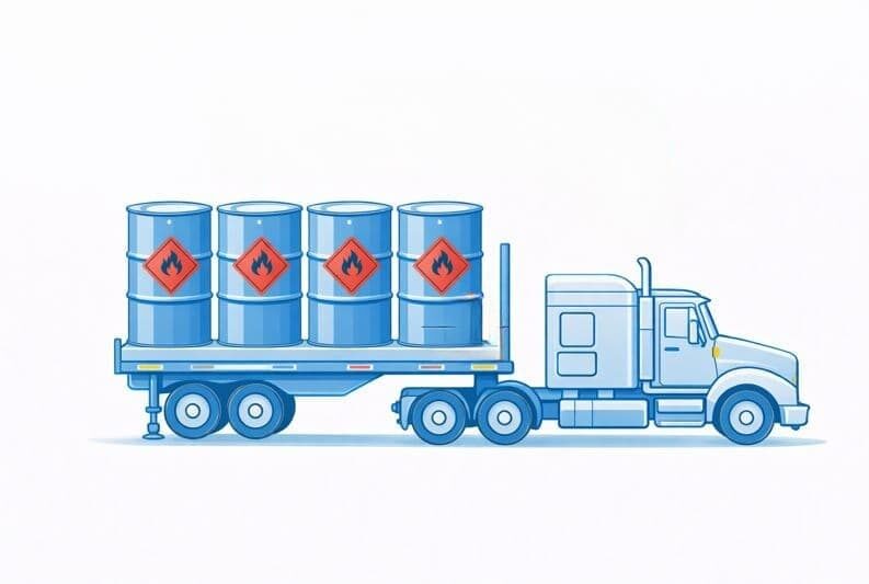 A Freightera illustration of a truck shipping hazardous material hazmat shipment