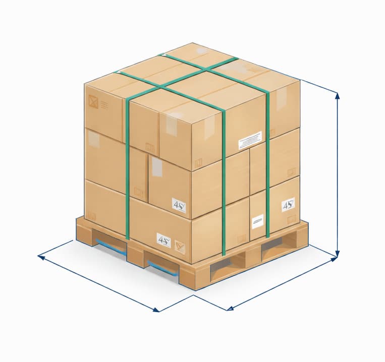 A Freightera illustration of boxes on a pallet, with lines signifying the dimensions