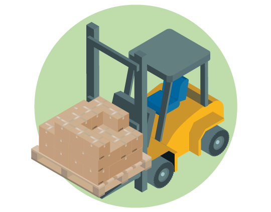 An illustration of a forklift loaded with boxes on a pallet