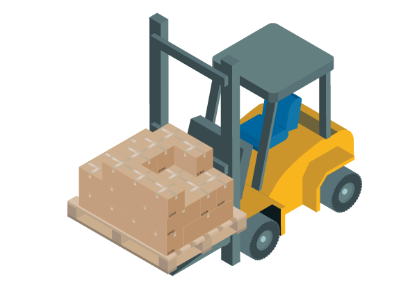 An illustration of a forklift loaded with boxes on a pallet