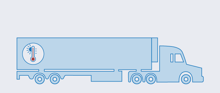 An illustration of a temperature-controlled freight trailer with a thermometer on the side