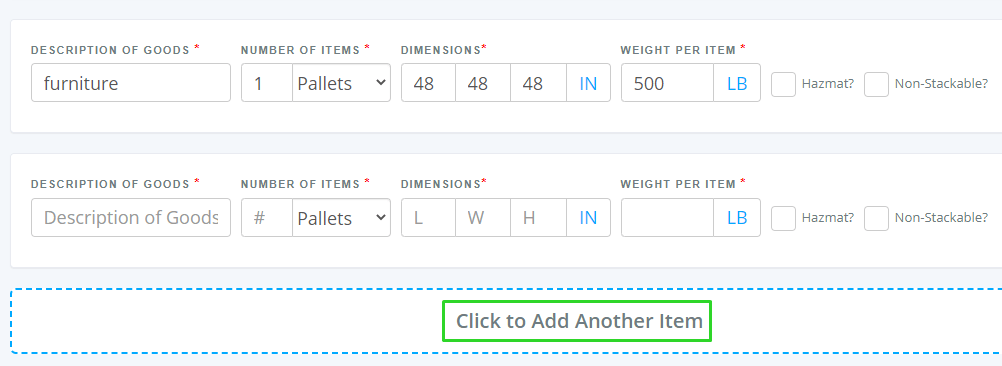 'Click to add another item'' optioon on the quoting page